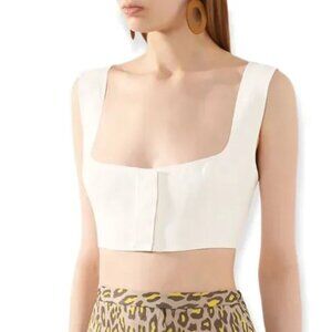 NEW LE KASHA jirja linen crop top bralette in Cream/Off White